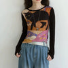Washed-Out Dark-Craft Long Sleeve Cut-Short T-Shirt