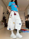 White Stitched Wide Leg Sleek Denim Shorts