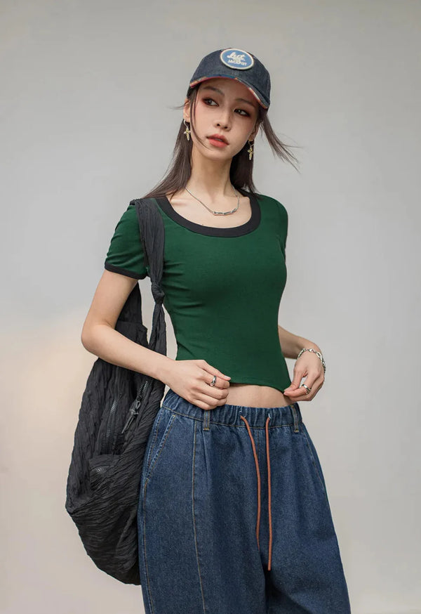 O-Neck Slim Color Contrasting T-Shirt