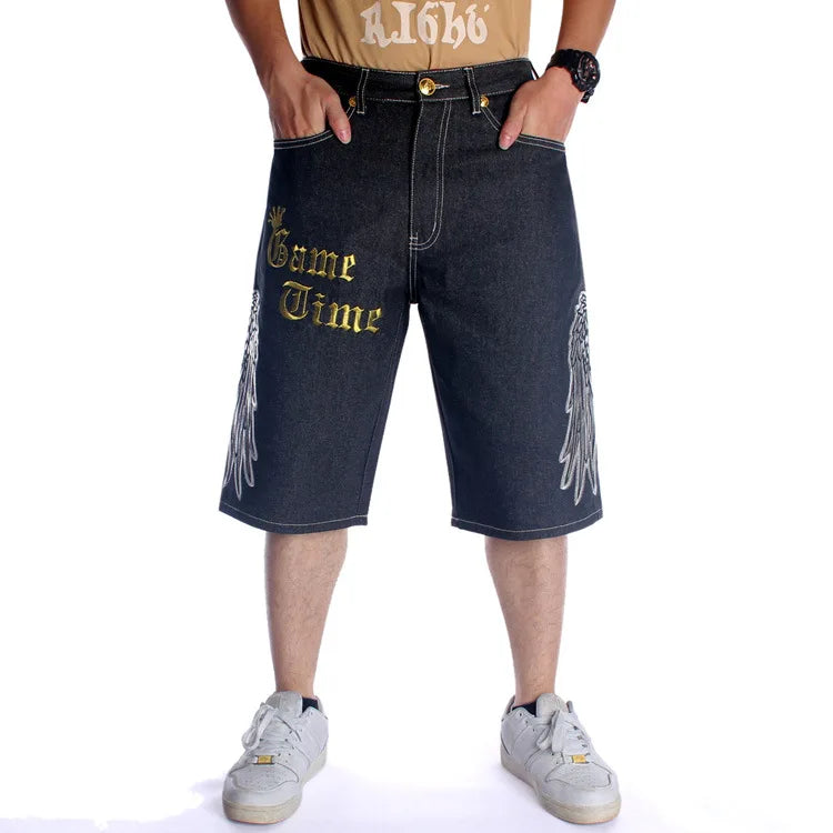 Knee-Drop Distressed Denim Shorts