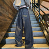 Handsome Plain Tone Splicing Relaxed Denim