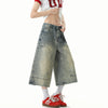 Metro Sleek Mosaic Wide Leg Denim Shorts