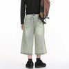 Faded Straight Fit Cropped Denim Shorts