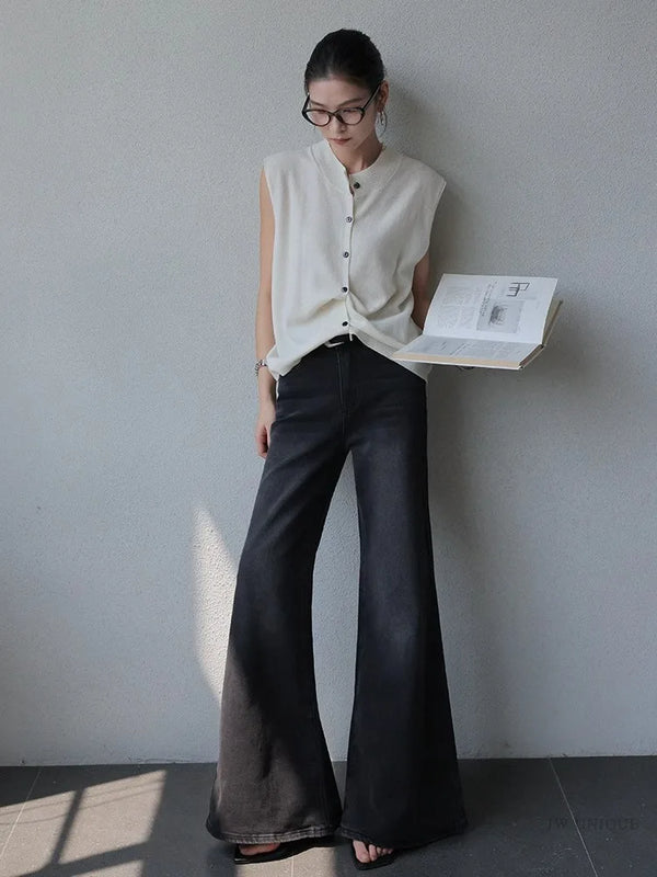 Women Chic Bell Black Bell Leg Denim