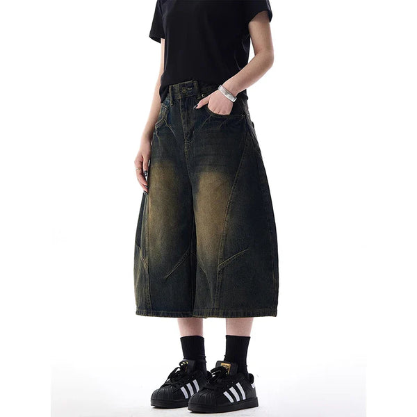 Insulated Metro Dark High-Rise Utility Denim Shorts alternatif görünüm