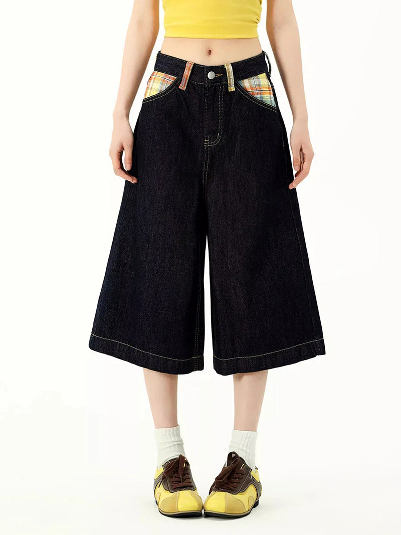 2000s Kidcore Checkered Pocket Timeless Denim Shorts
