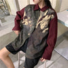 Crimson Oversized Retro Woven Top