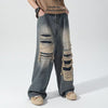 Washed Ripped Wide-Leg Denim