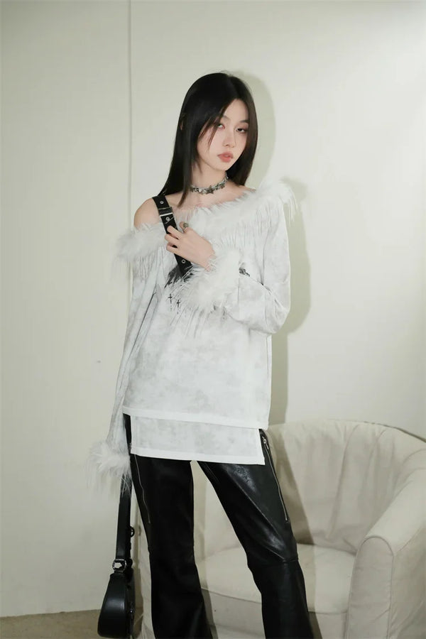 Women Elegant Dark-Craft Off Shoulder T-Shirt