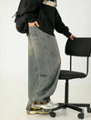 Yıkanmış Baggy Ekose Jean Pantolon, önden görünüm — Navra Wear