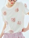 Sleeve Short Applique Floral White Soft T-Shirt