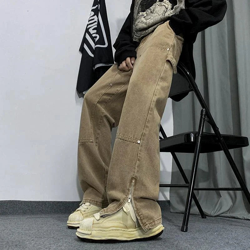 Rivet Split Straight Trousers