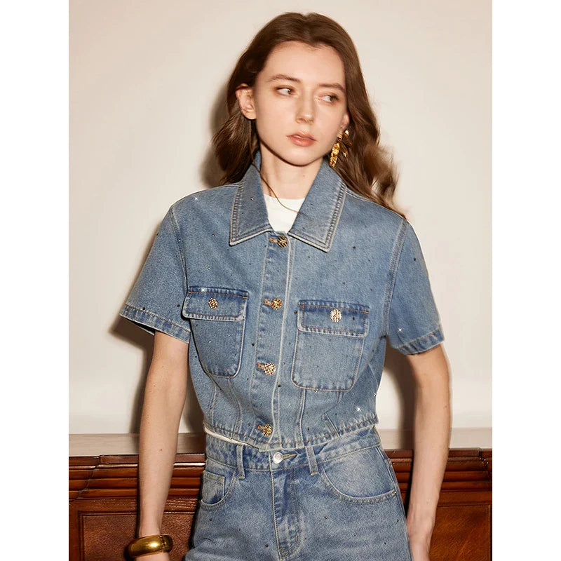 Crystal Short Sleeve Denim Jacket