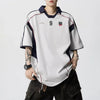 Letter Print Quilted Revival Trend Sport-Collar T-Shirt