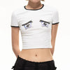 Watery Eyes Print Cartoon Cut-Short T-Shirt