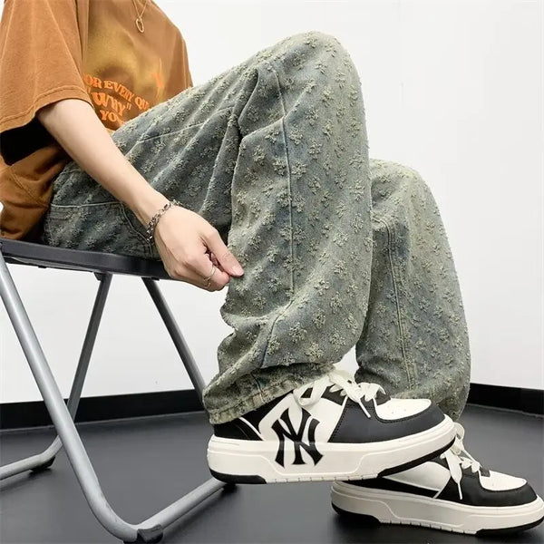 Faded Wide Woven Pattern Denim