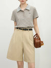 Women Street-Culture Elegant Throwback Knitted Placket-Neck Collar T-Shirt