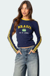 Brazilian Throwback Letter Print Midriff T-Shirt