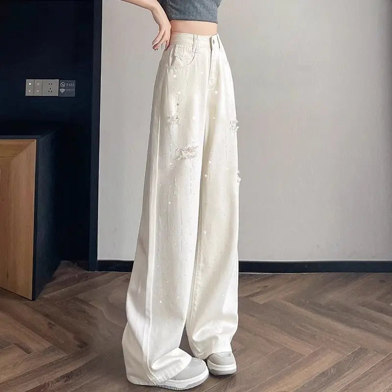 Diamond White Breathable Bell Leg Denim