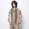 Colorblock Plaid Well-Cut Mens Long Top