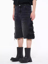 Side-Torn Rinse Denim Shorts
