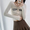 Time-Worn Letter Print Ribbed Midriff T-Shirt