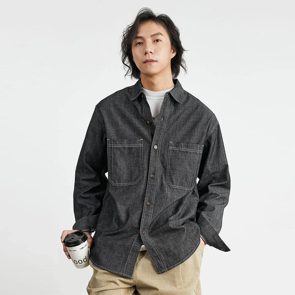 Mens Denim Retro American Casual Long Top