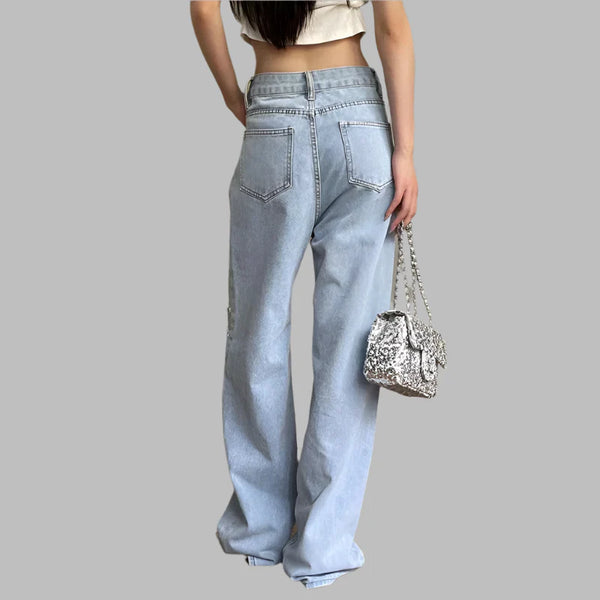 Heart Print Summer Denim Trousers Denim alternatif görünüm