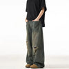 Classic Western Torn Faded Wide Denim