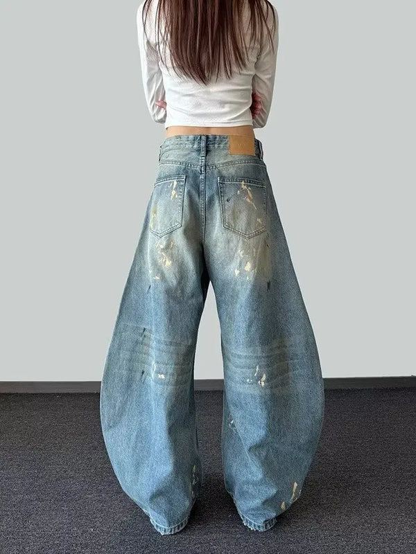 Women Heritage Blue Paint Paint Wide Denim alternatif görünüm