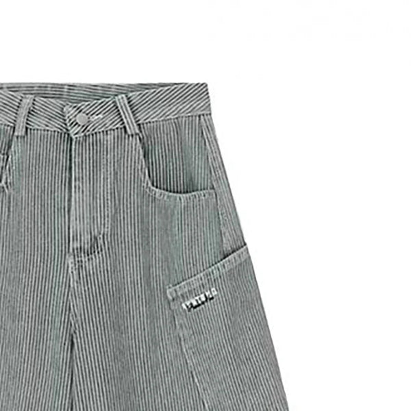 2000s Striped Blade-Cut Wide Leg Street Jeans alternatif görünüm