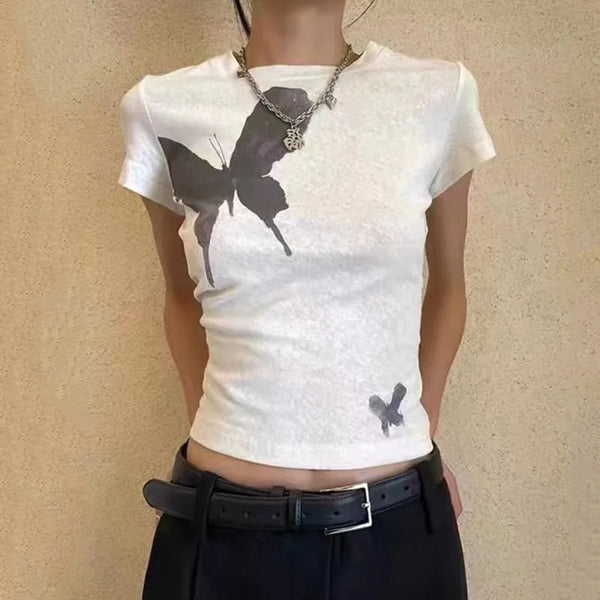 Dark-Craft Dirty-Art Wings-Print Print Above-Waist T-Shirt