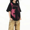 Classic-Wash Kitten Illustrated Short Sleeved T-Shirt