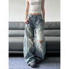 Durable 2000s High-Rise Torn Blue Bell Leg Denim