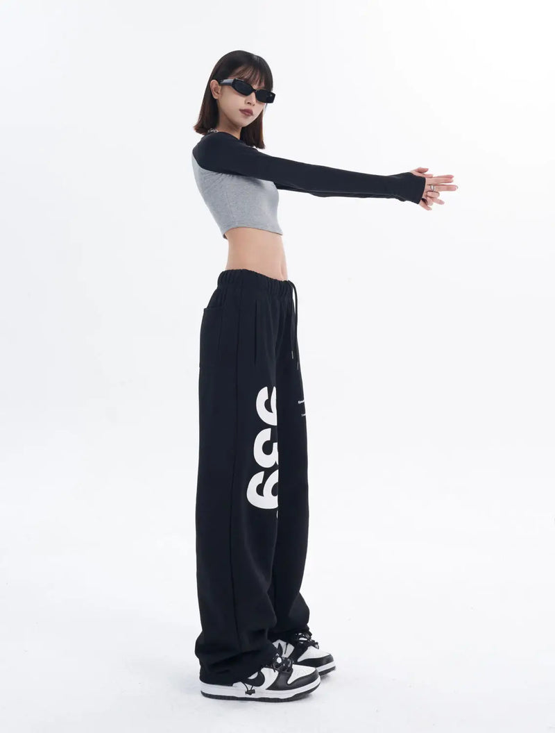 Vintage Wide Leg Harf Baskılı Jogger, önden görünüm — Navra Wear