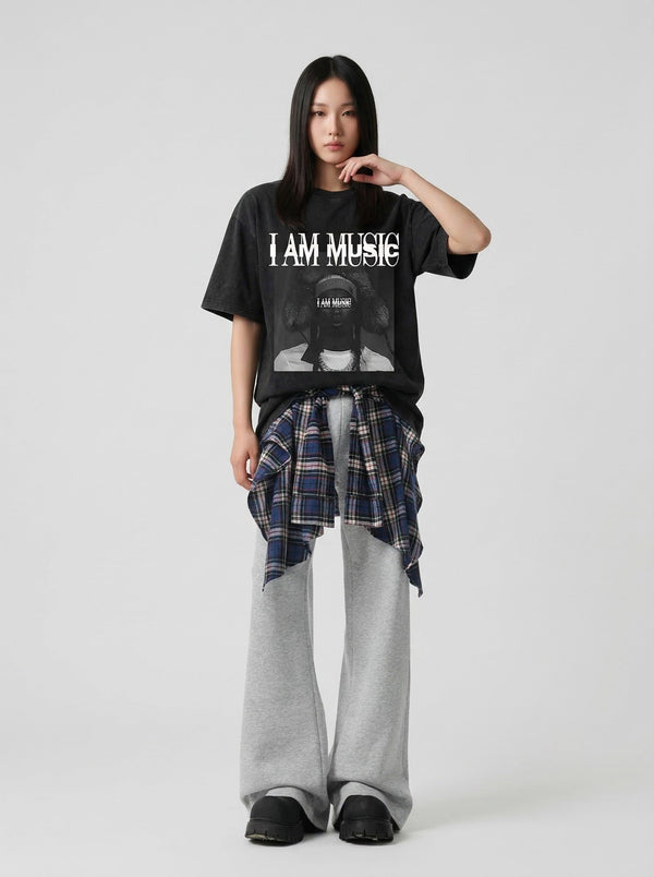 I AM MUSIC Print Wide-Body T-Shirt alternatif görünüm