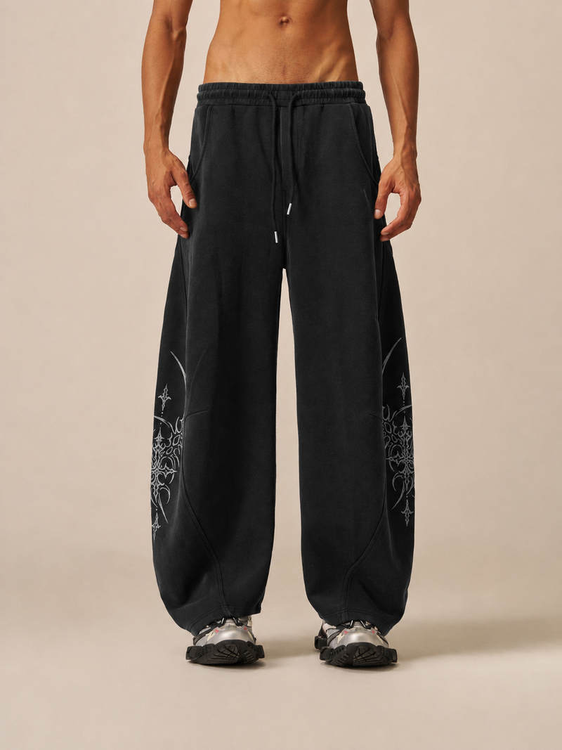 Bıçak Yıkanmış Bol Paça Eşofman Altı, kombin görünüm — Navra Wear