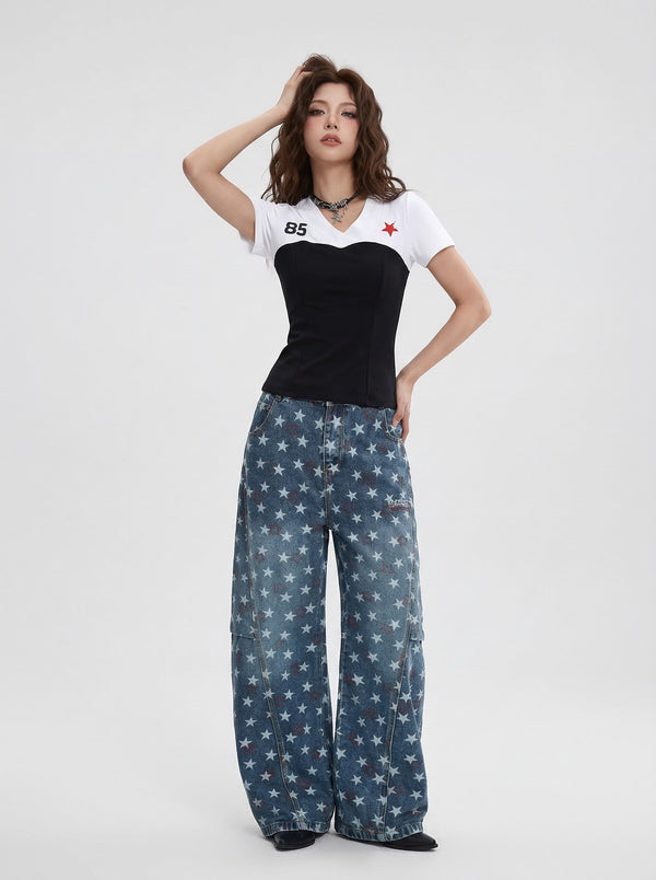Stand-Out Contrast V-Neck Top for Women