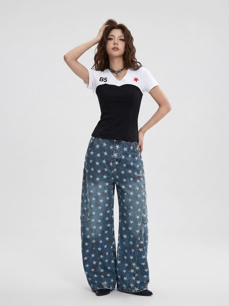 Stand-Out Contrast V-Neck Top for Women