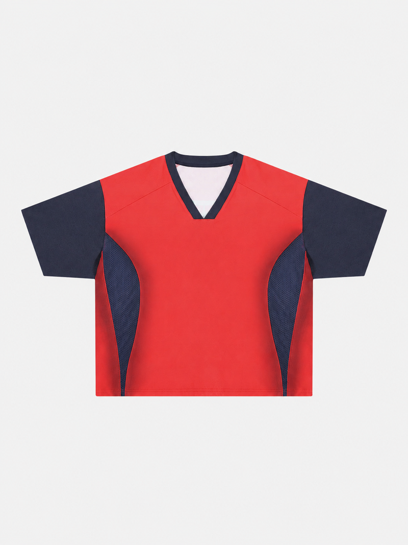 Boxy 77 V Yaka Tişört, detay görünüm — Navra Wear