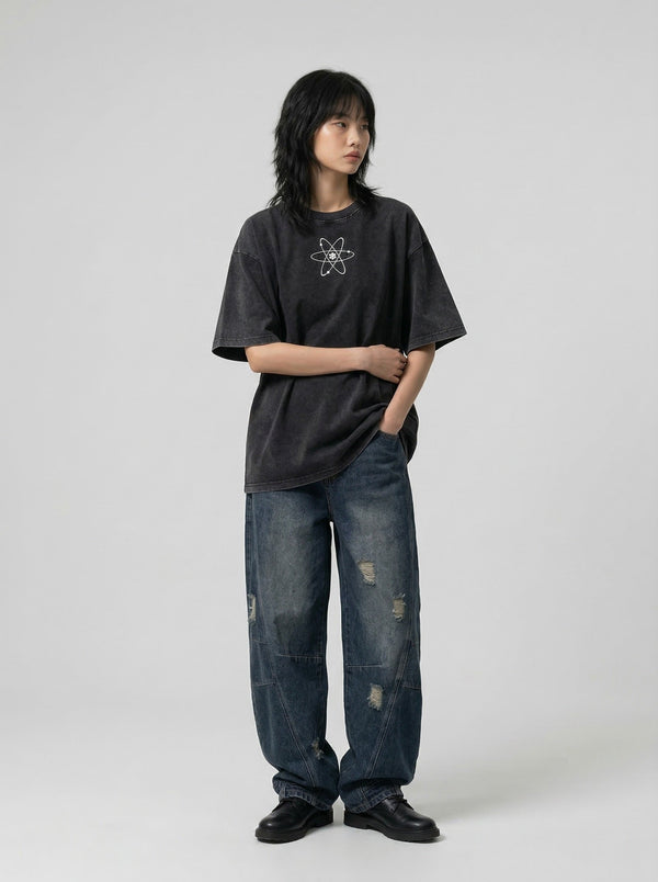 Elevated Futuristic Robot Print Oversized T-Shirt alternatif görünüm