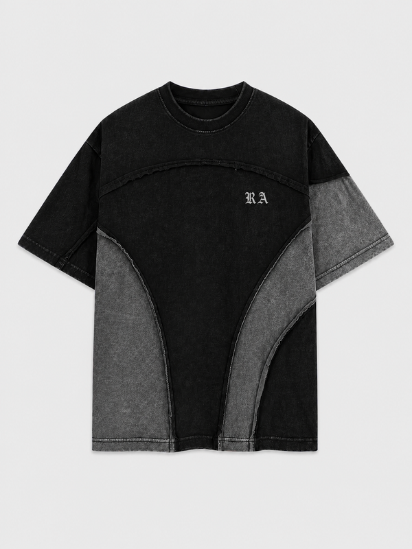 Kontrast Panel Yıkanmış Tişört, arka görünüm — Navra Wear