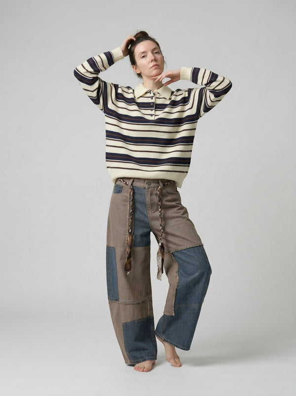 Mosaic Bell-Leg Denim Trousers alternatif görünüm