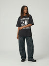 Faded-Wash Black Otaku-Style Designed T-Shirt