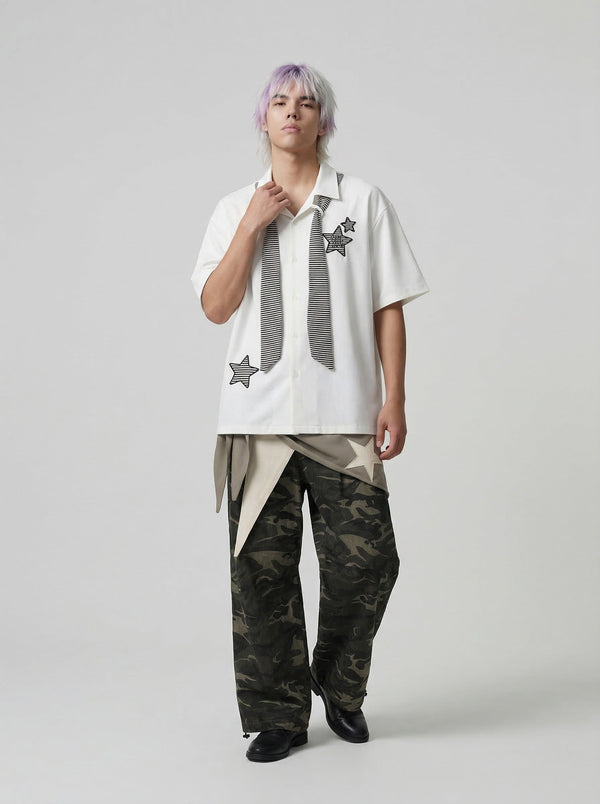 Celestial Bar-Print Relaxed Collar Shirt