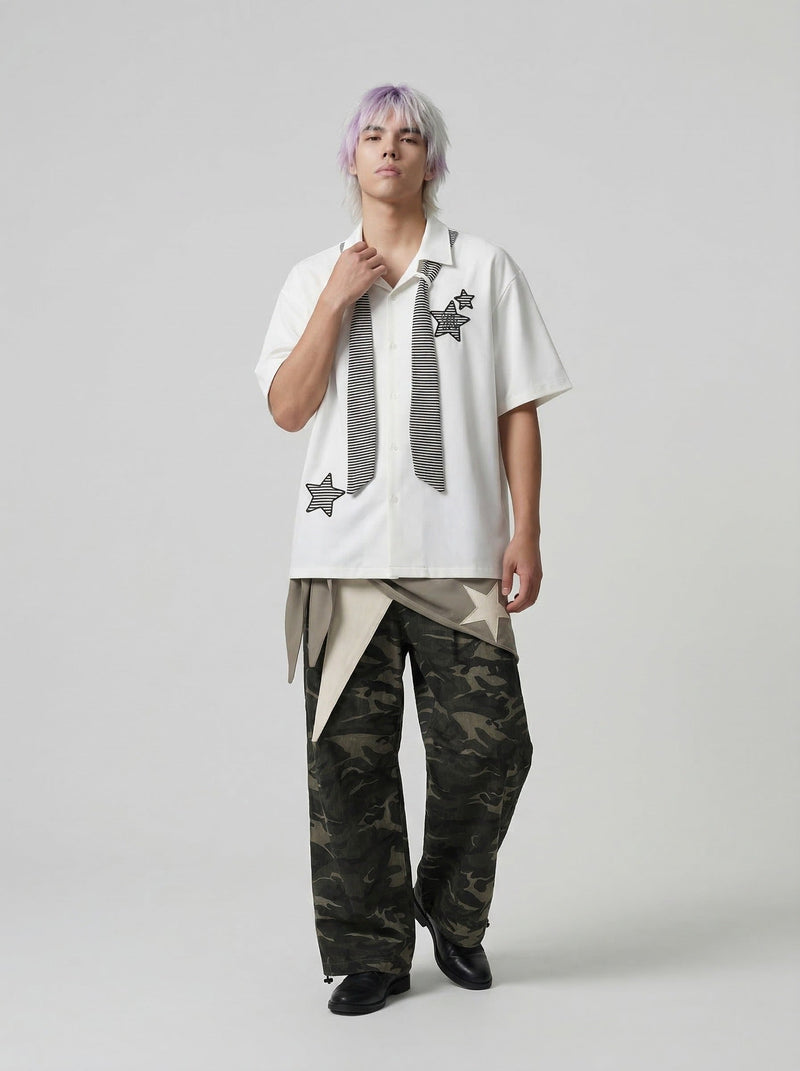 Celestial Bar-Print Relaxed Collar Shirt