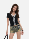 Detail Lace V-Neck Sleek Top