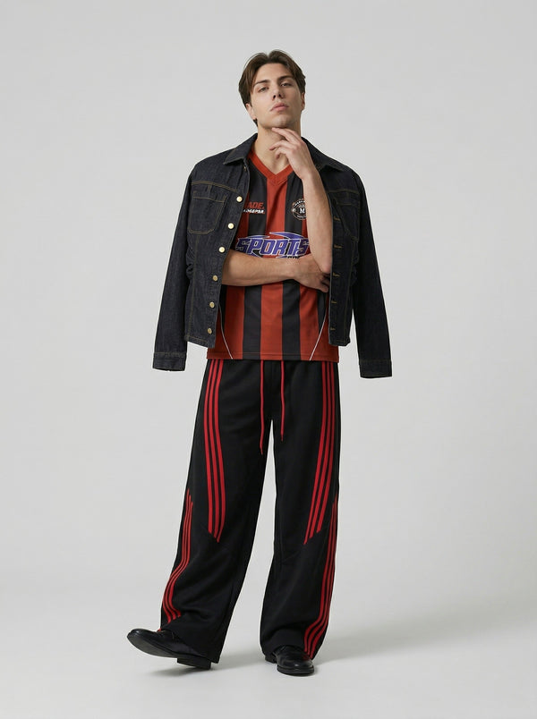 Alphanumeric Multi-Stripe V-Neck Jersey Top alternatif görünüm