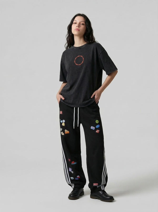 Acid-Rinsed Black Print T-Shirt alternatif görünüm
