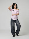 Asymmetrical Off-Shoulder Print Shirt